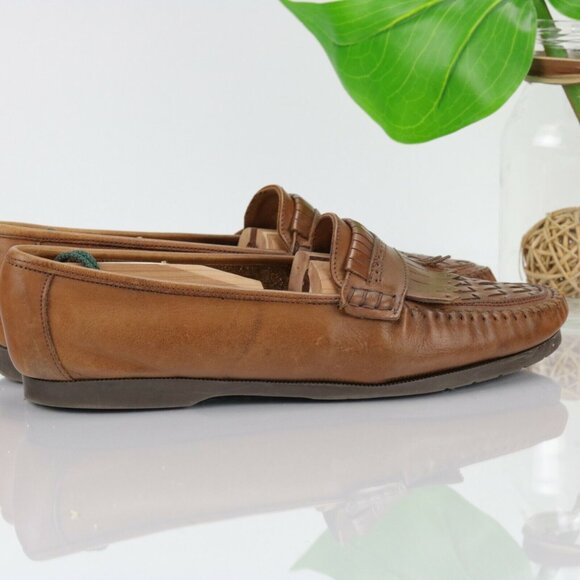 Oleg Cassini Mens Bernie Loafer Size 10 D Woven Brown Leather Moc Toe Kiltie - Picture 7 of 12